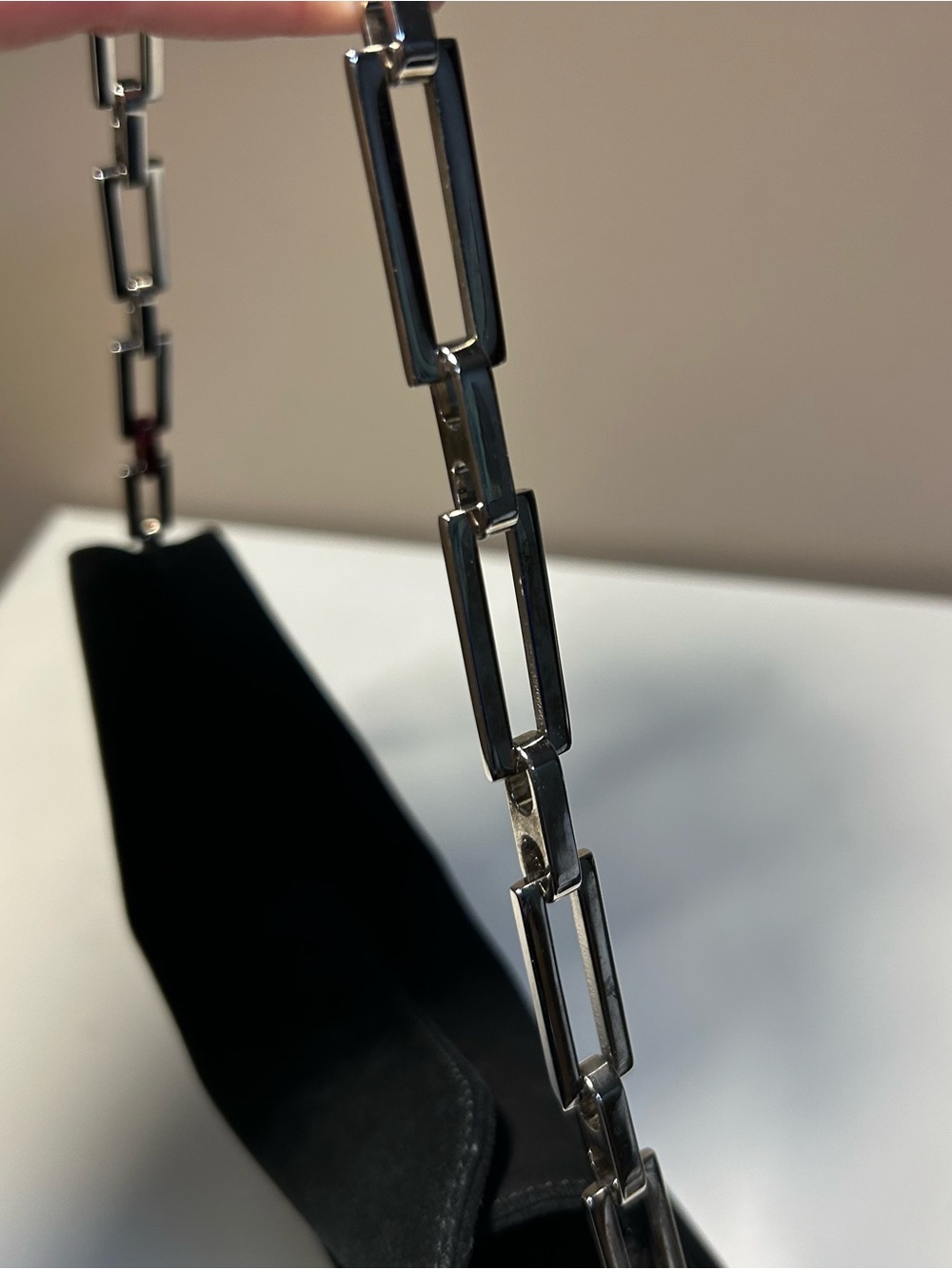 Nina Ricci Black Suede Shoulder Bag with Silver Chain Strap Party Event bag - Picture 12 of 12